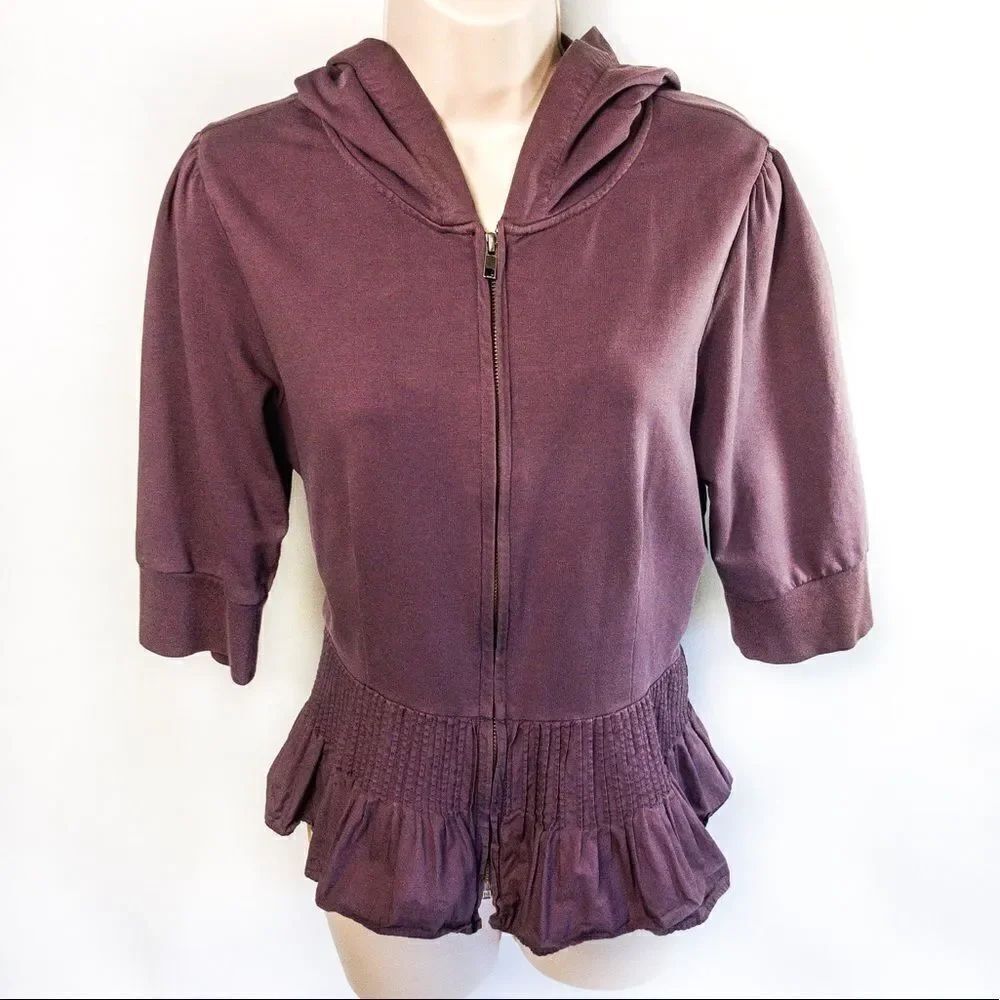 Purple Cropped Front Zip Jacket Top Sz L